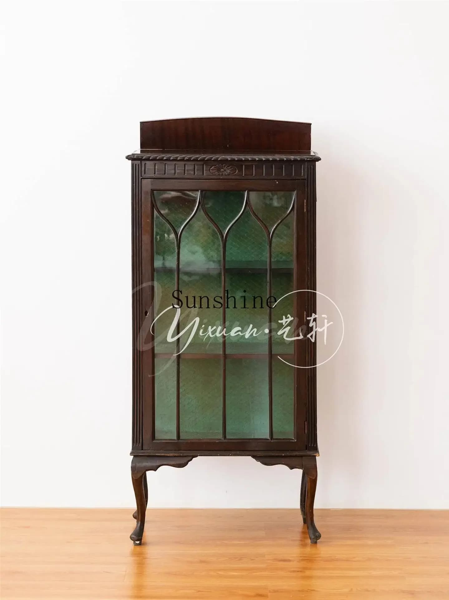 French retro dining side locker glass door light luxury solid wood simple low cabinet  FT