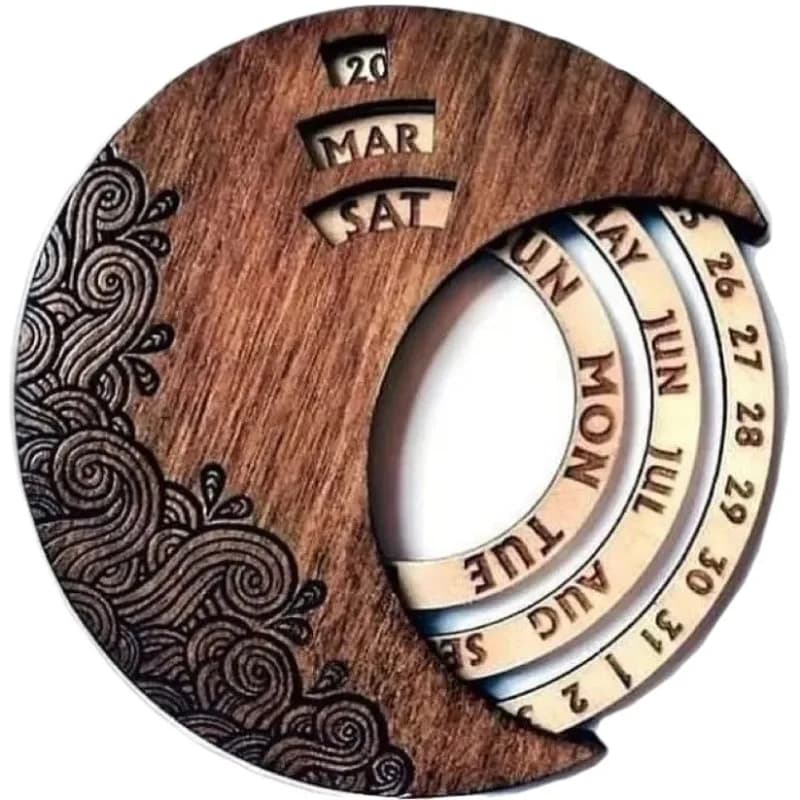 Wooden perpetual calendar, round rotating wall calendar, calendar table