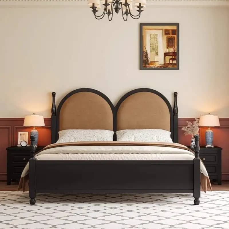 Brown Soft Double Bed Couples Decoration Adults Queen Modern Double Bed Luxury Japanese Wooden Camas Matrimoniales Furniture