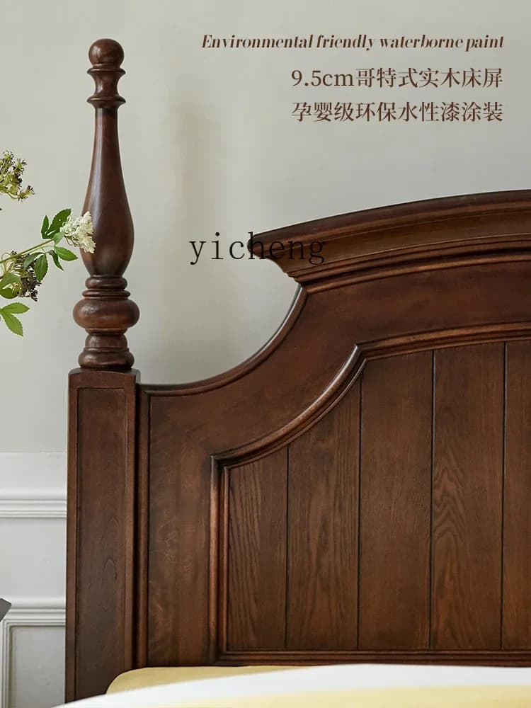 Solid Wood Master Bedroom Light Luxury Big Bed Vintage Furniture Pillars Bed Bedroom Double Bed