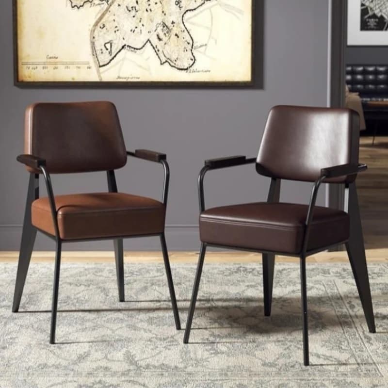 Wrought iron leather dining chair milk tea shop cafe dining chair with armrest