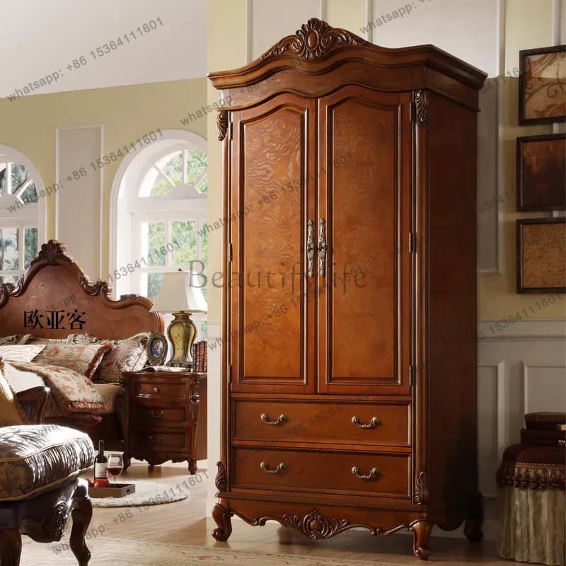 American solid wood wardrobe European bedroom storage storage cabinet large capacity