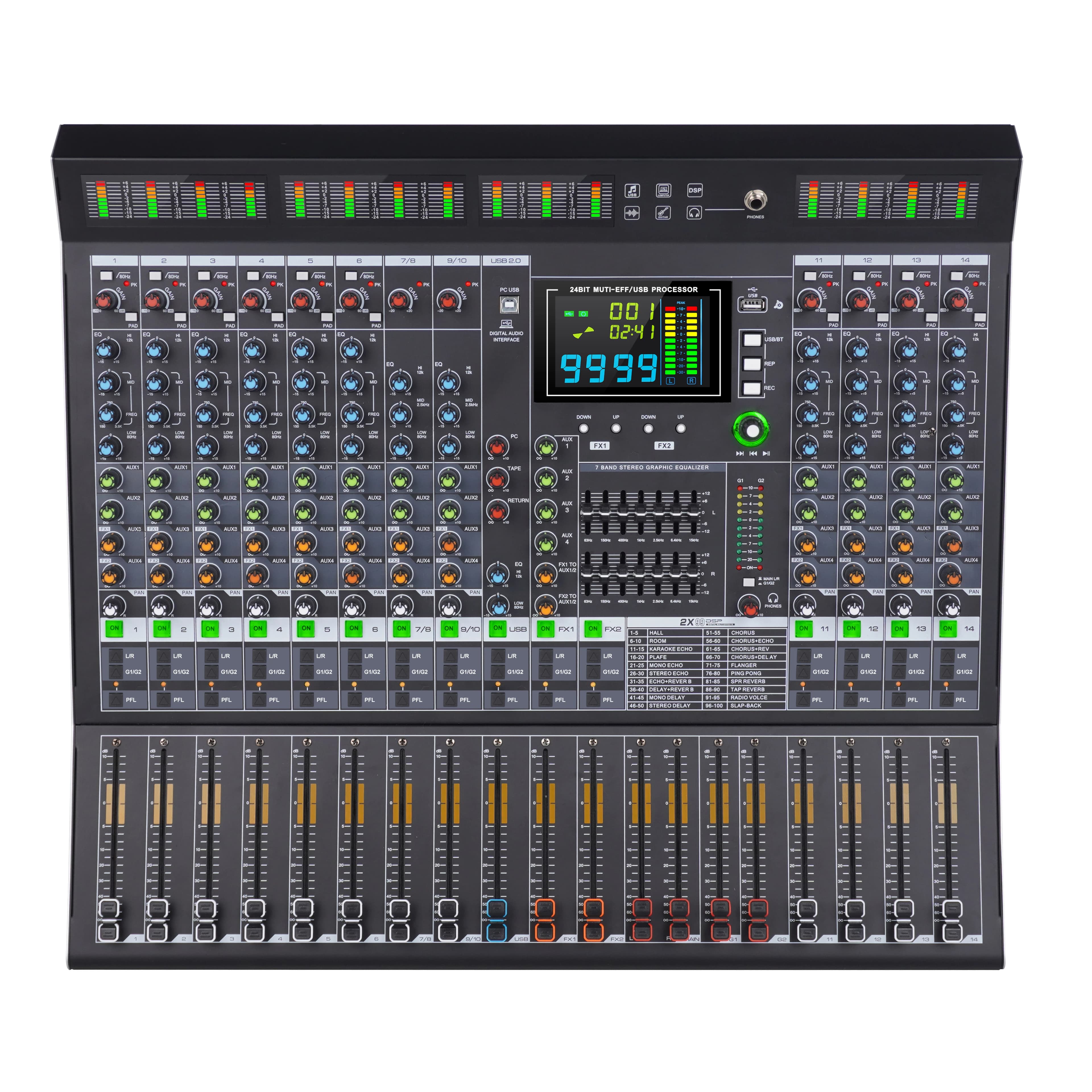 Professional Audio Mixer Mixing Console 10 14  18 22 Channel Built in BT USB Reverb PAD PFL for Performance Stage with Group