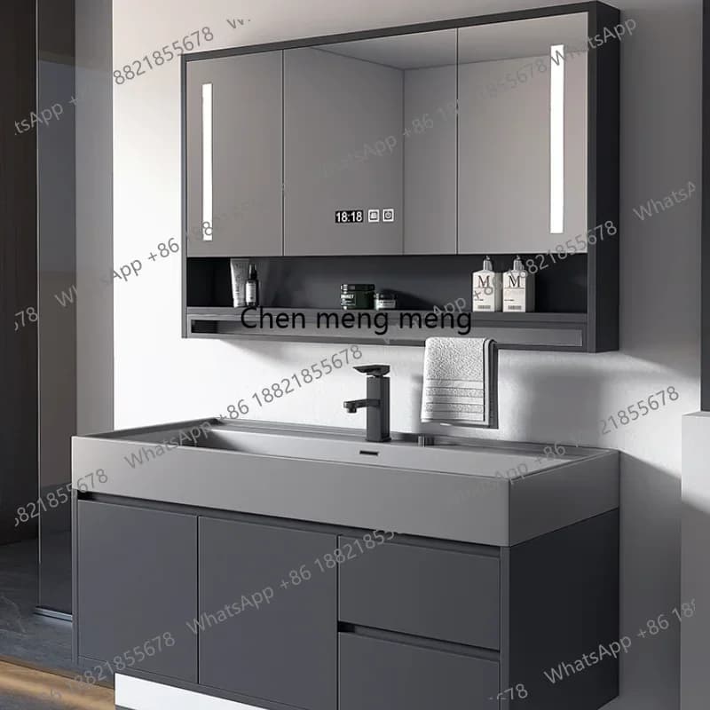 Solid Wood Nano Rock Bathroom Cabinet Washbasin Cabinet Combination Washbasin Bathroom Sink Integrated Basin Sink