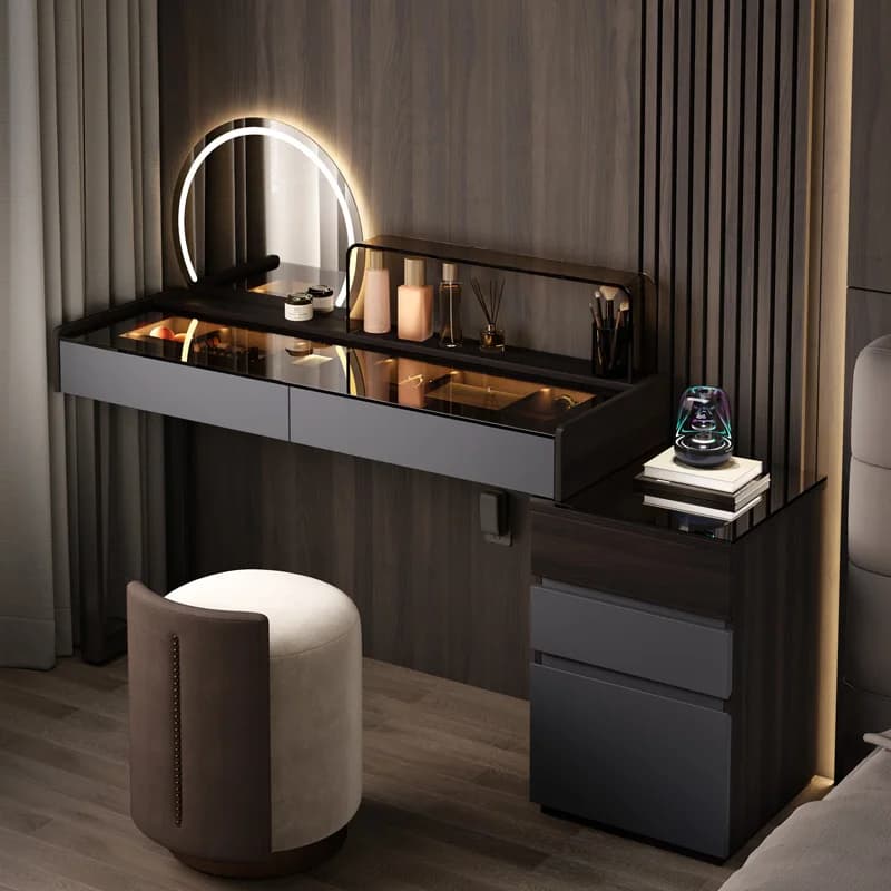 Extendable Wood Makeup Vanity Desk Luxury Drawer Black Mirror Makeup Vanity Desk Vintage Modern Kaptafel Furniture For Bedrooms