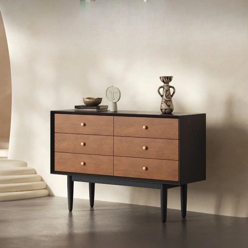 Modern light luxury elm leather edge cabinet household small apartment multi-layer solid wood locker