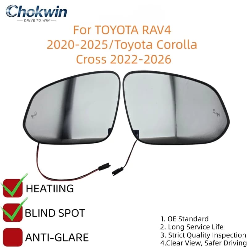 For TOYOTA RAV4 2020-2025/Toyota Corolla Cross 2022-2026 1 Pair Heated Side Rearview Mirror with Blind Spot