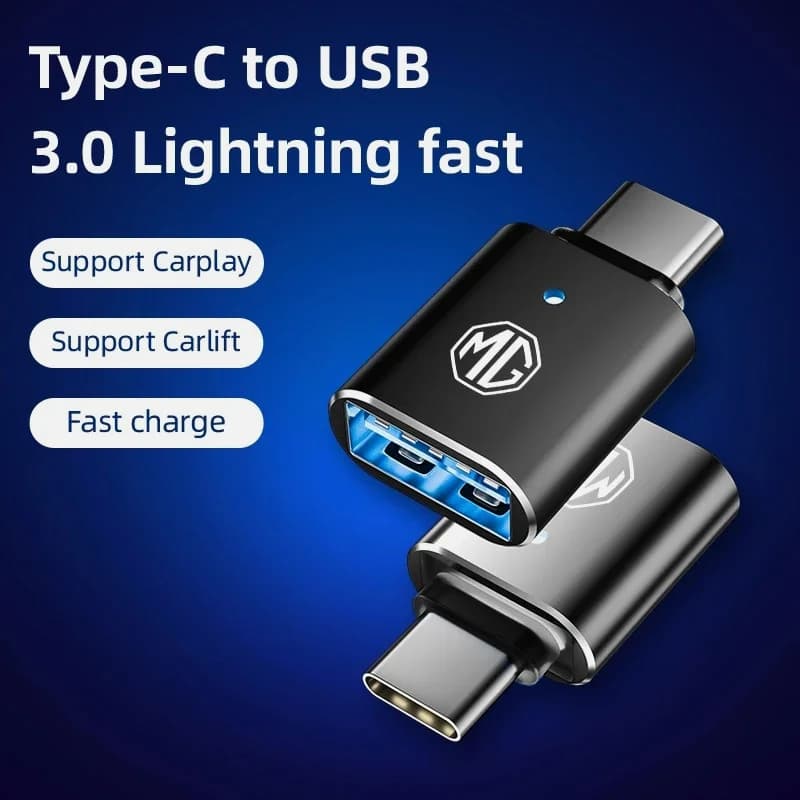 Type-C to USB3.0 LED CarPlay Adapter For MG ZS EV HS MG4 MG6 Mulan, MG Logo USB 3.0 Converter Interior Auto Parts