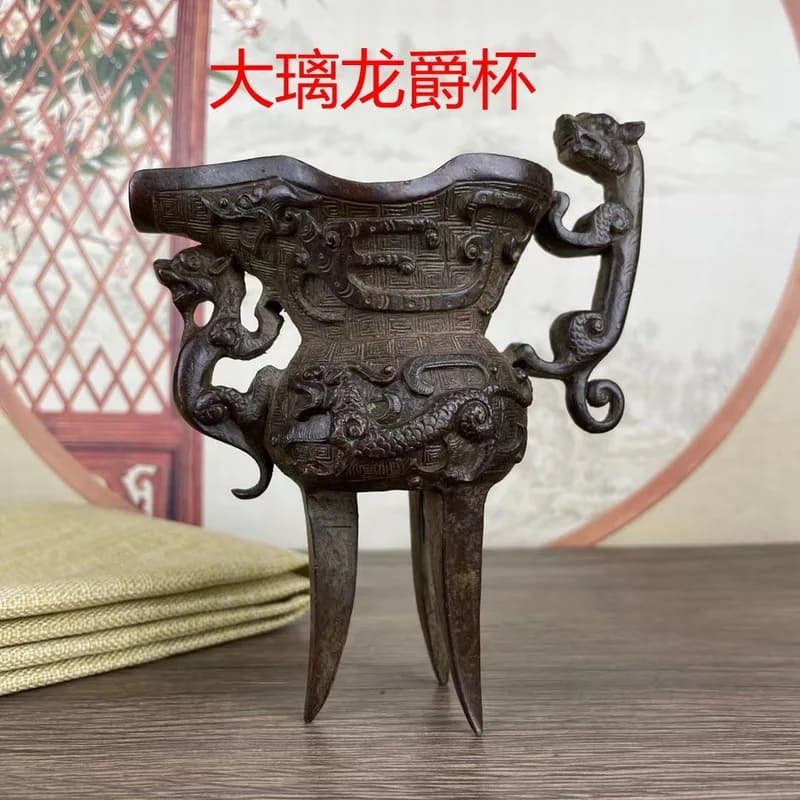 Antique , Vintage Bronze Dragon Goblet, , Royal Emperor Cup, Living Room Wine Cabinet Decorative Prop Ornament