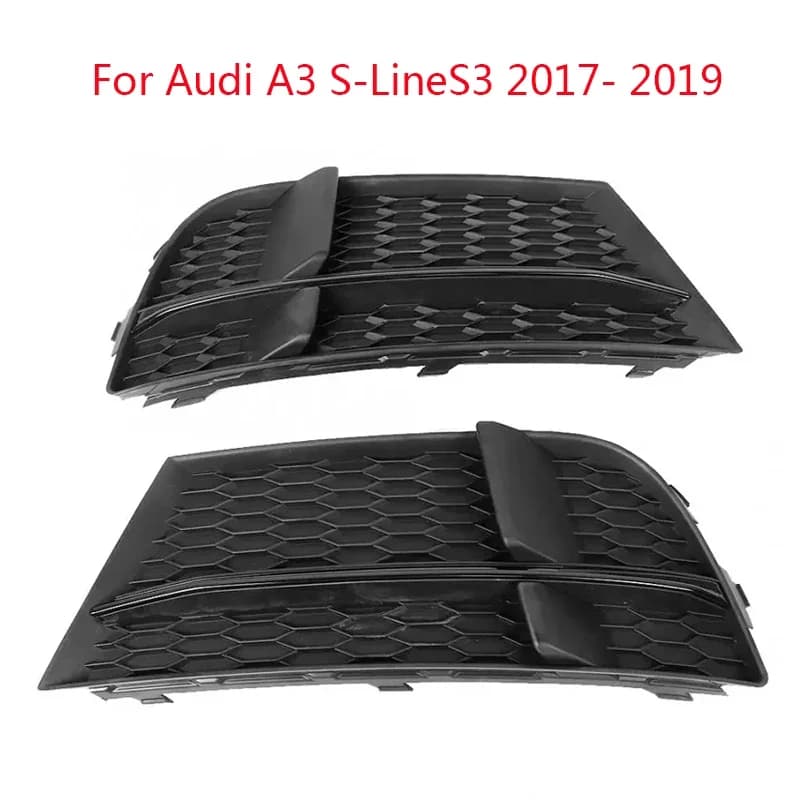 Car Front Fog Light Cover Grille Frame for Audi A3 S3 S-Line 2017 2018 2019, Black Left + Right Set, Replacement Air Intake Gril