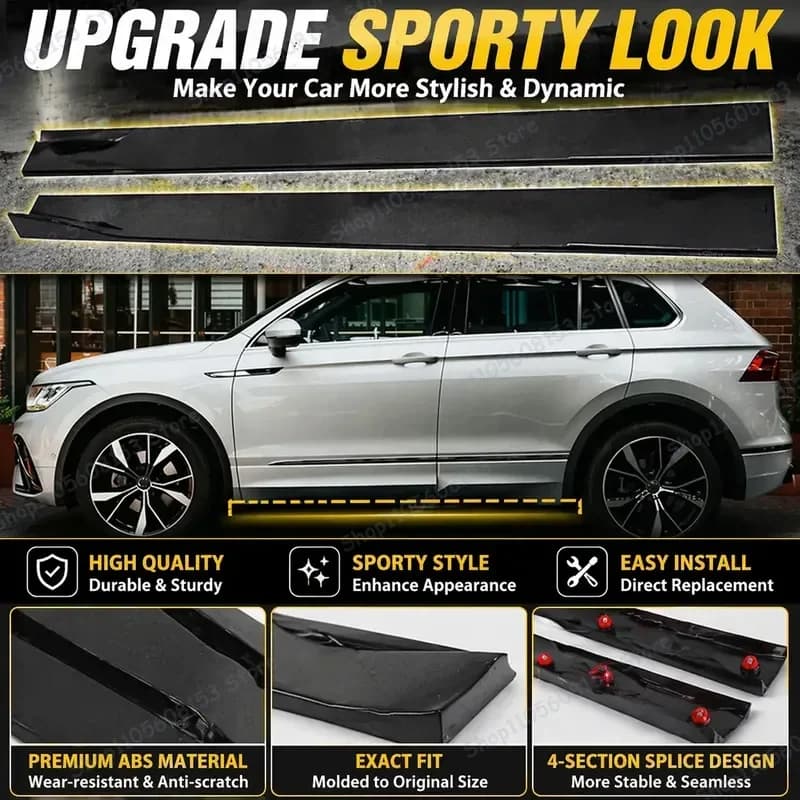 For VW Polo Tiguan Golf Jetta Beetle Eos Scirocco Universal Side Skirt Extensions Rocker Panels Diffuser Winglets Aerodynamic