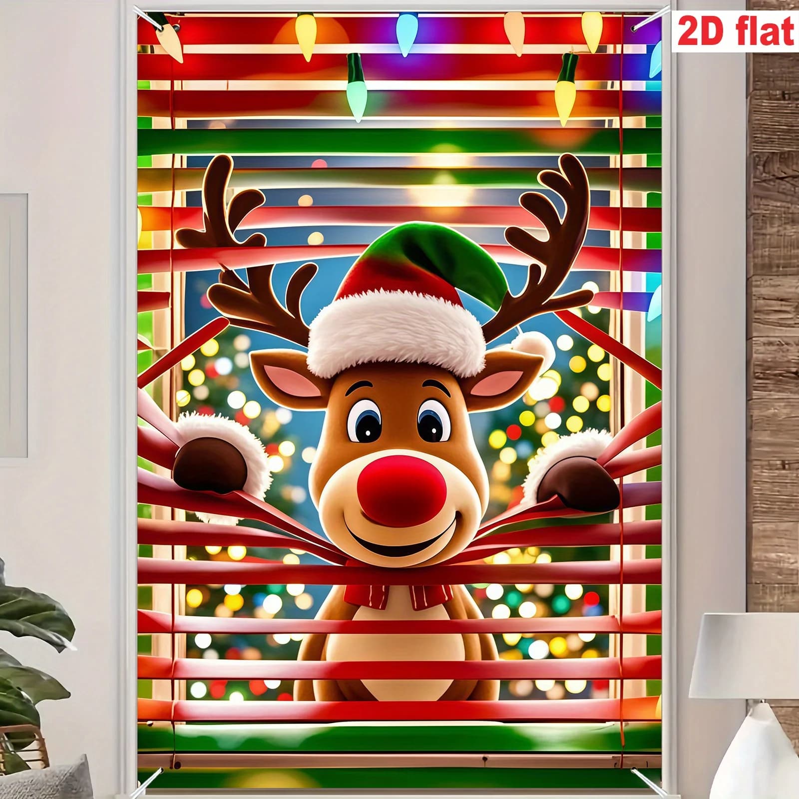2D FLAT Elf Flag, 1pc Festive Rudolph Christmas Window Banner - Polyester, No Electricity Needed, Easy Hang With Pre-Drilled