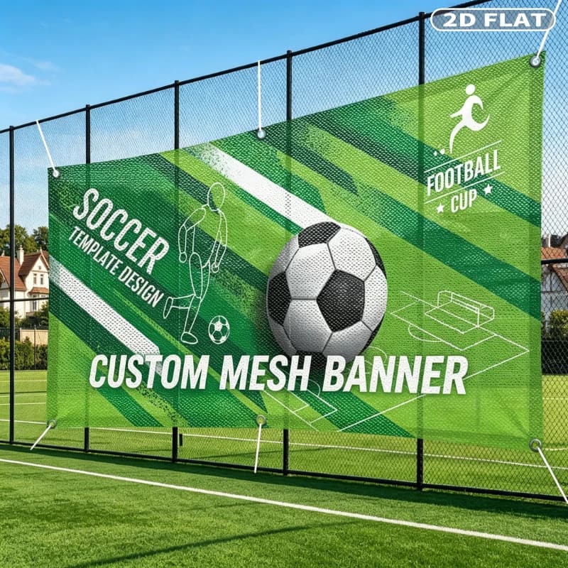 2D FLAT 1PC Custom Mesh Banner, Durable Windproof Full-Color Printed Flag, for Events, School Sports Days, Parties,Outdoor Ads.