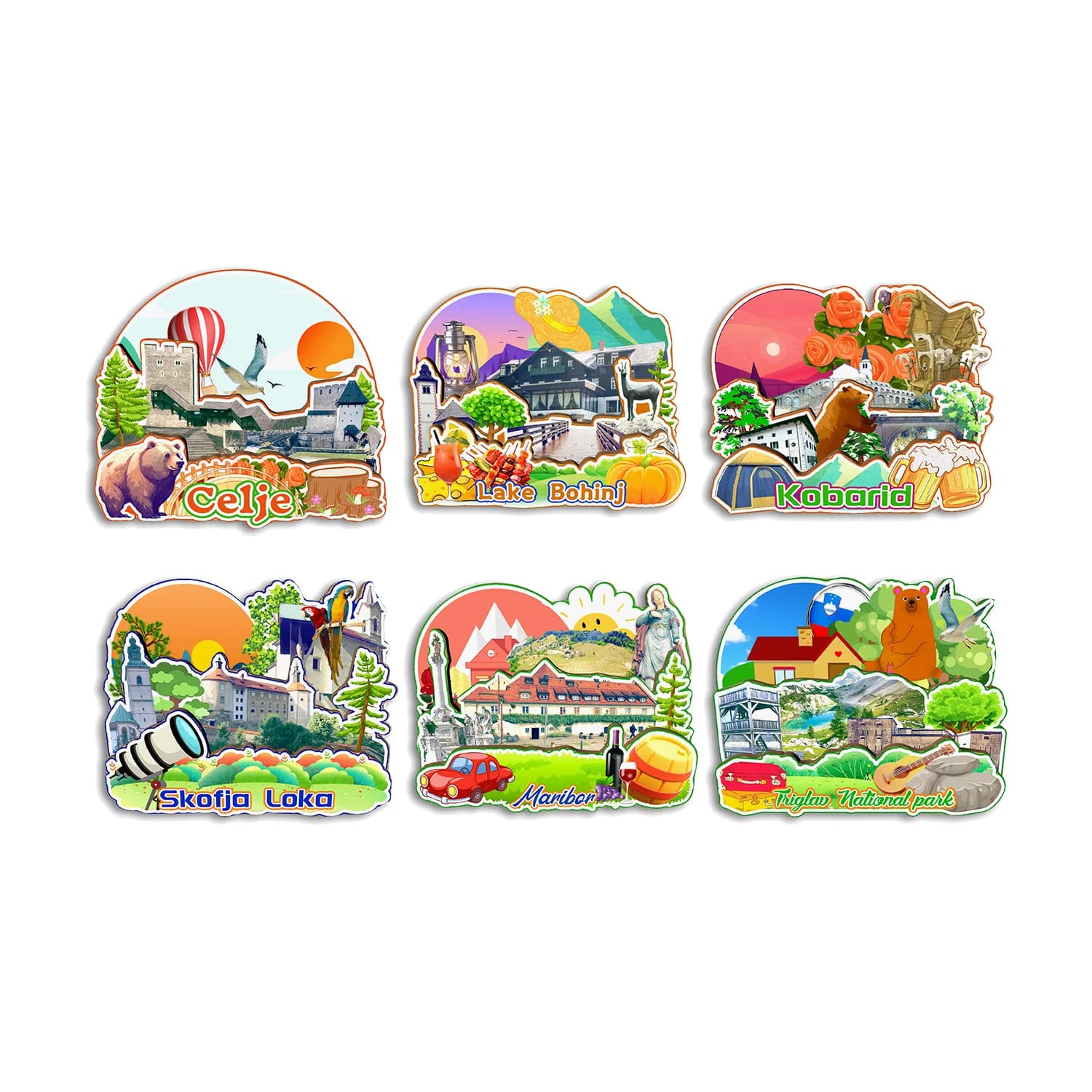 Celje Maribor Triglav Skofja Loka Kobarid Lake Bohinj SLOVENIA Fridge Magnet Travel Souvenir Gift Handmade Decorative