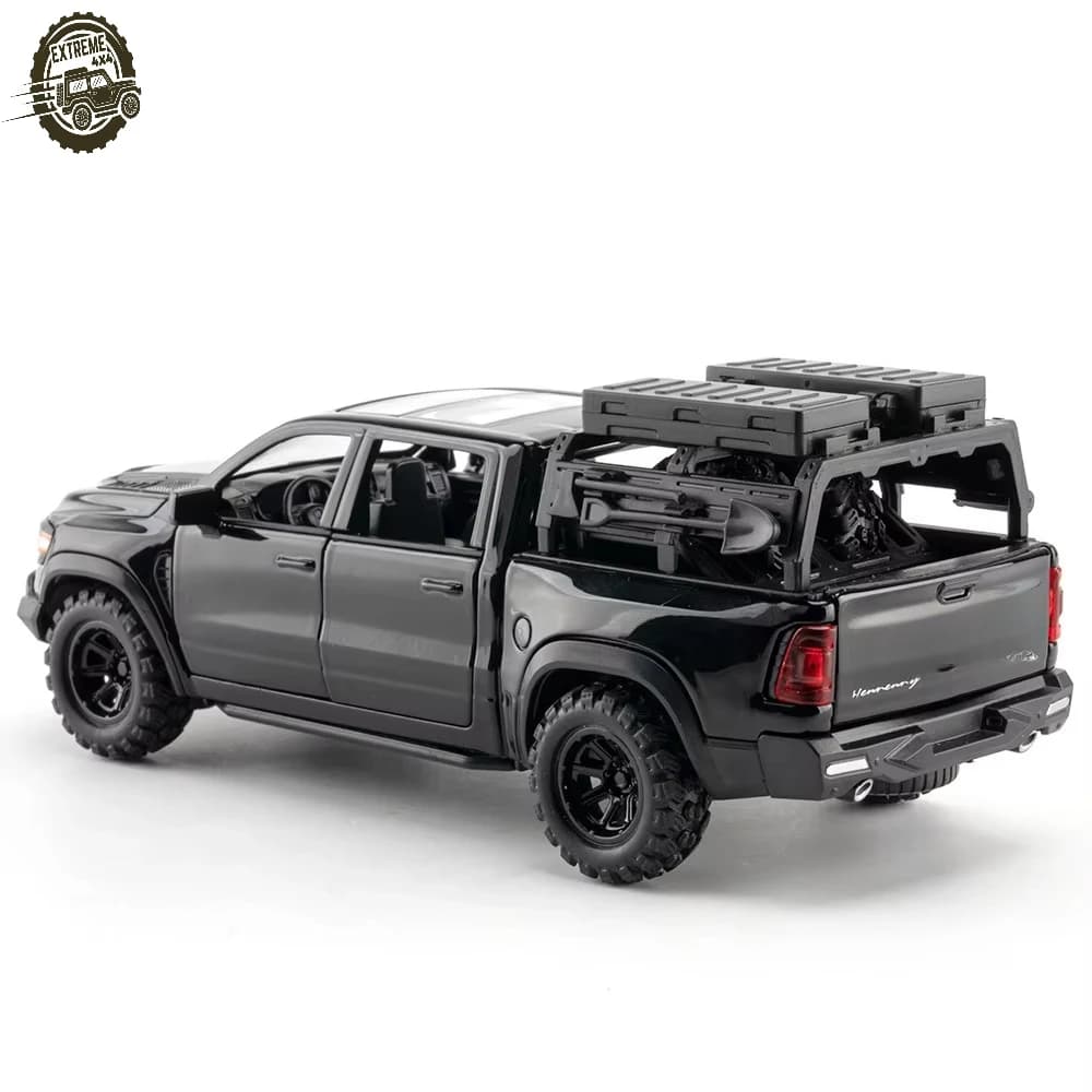1:32 Scale Alloy RAM 1500 TRX Mammoth Off-Road Diecast Pickup Truck Model Toy Sound Light Pull-Back Wheels Movable Window Box