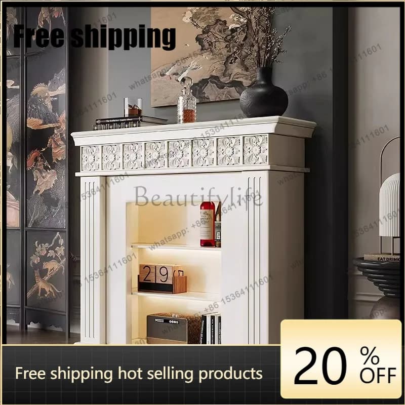 jj4 American solid wood carving flower black retro fireplace decorative cabinet, medieval living room, entrance cabinet