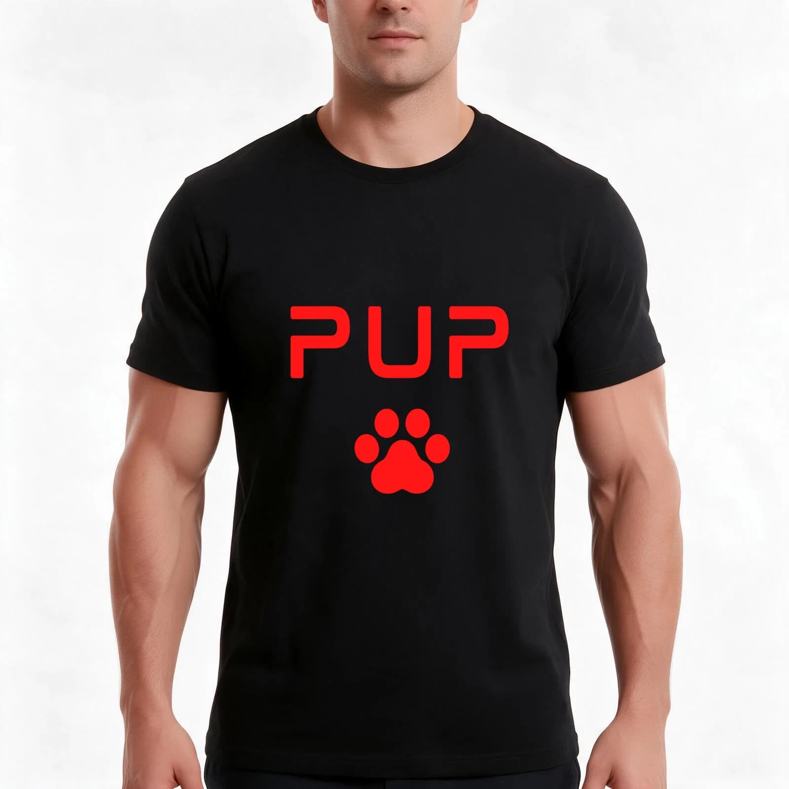 PUP Paw Print - Red T-Shirt, Summer Casual Cotton Tee, Oversized Streetwear Tops, Vintage Graphic Print, Loose Fit Short Sleeve