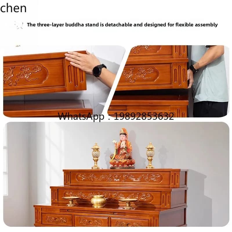 Table Home Incense Case Cabinet Solid Wood Buddha Shrine Multi-Layer Buddha Hall Stepped Offering Table
