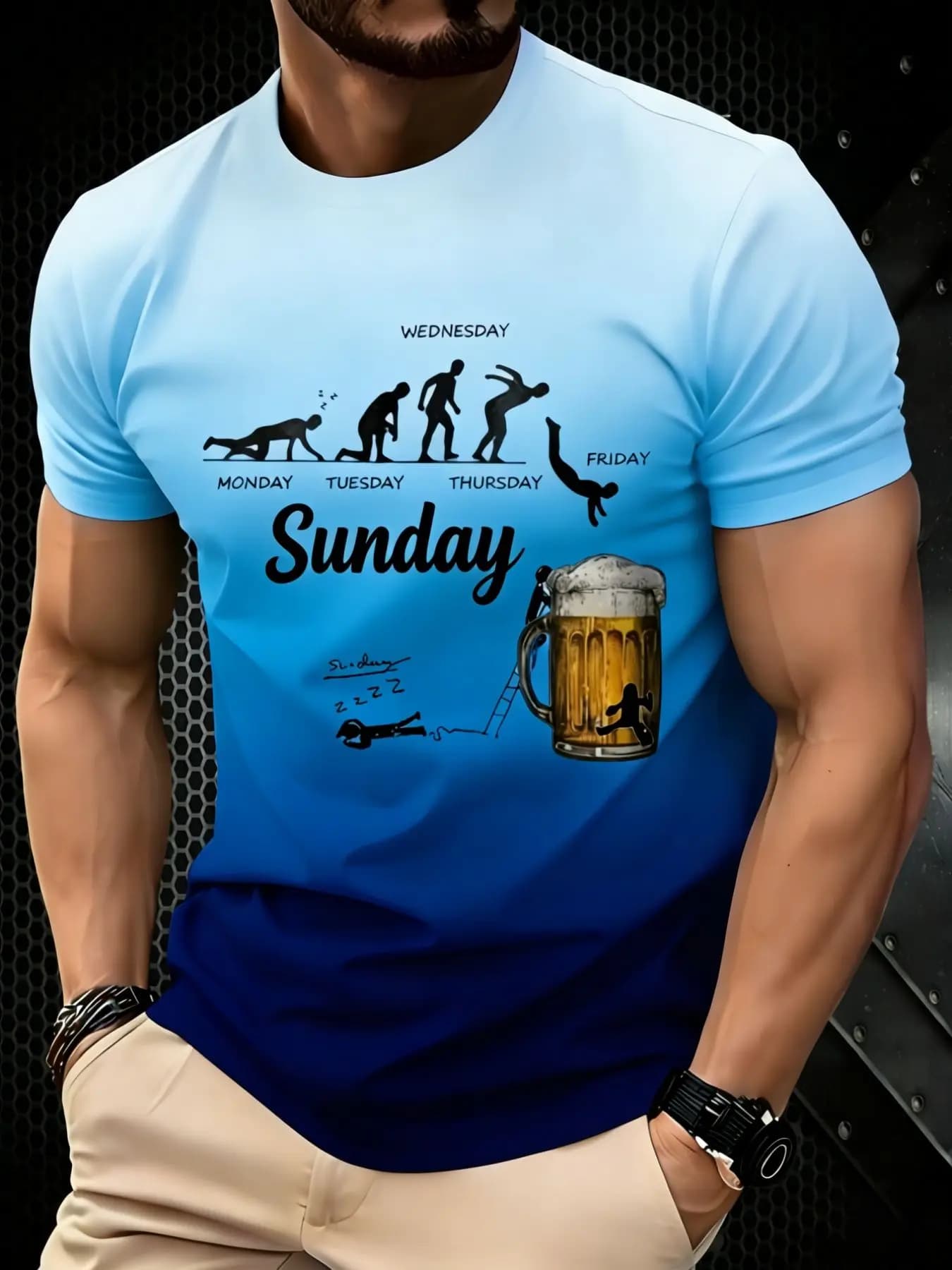 Streetwear men's clothing digital printing funny beer cup graphic t shirts gradient casual round neck short sleeved top for men