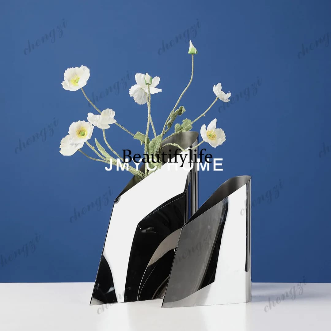 Nordic light luxury stainless steel flower ornaments model room, home living room dining table wine cabinet, decoration