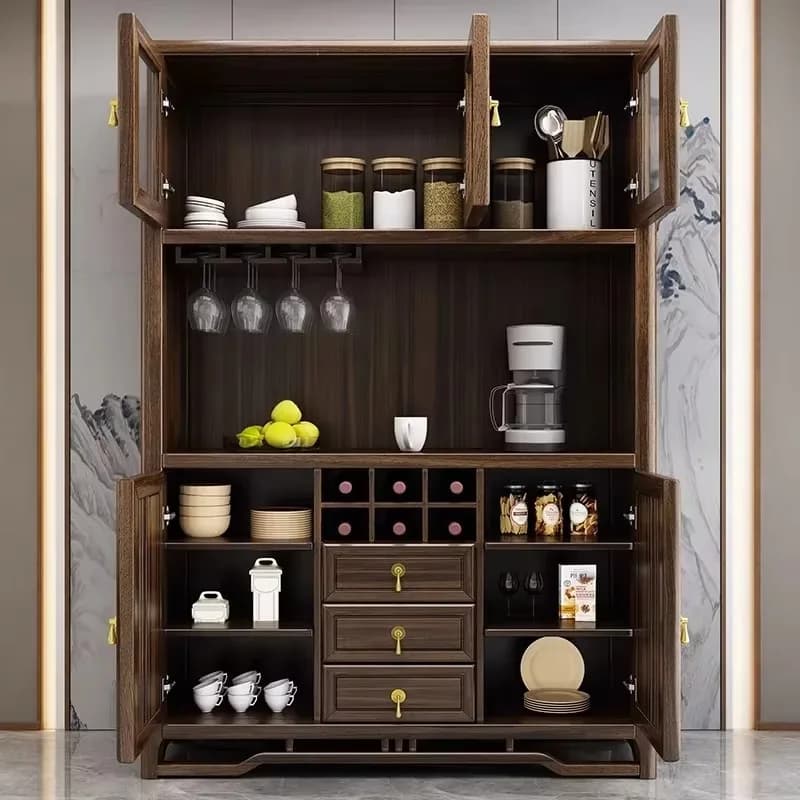 d1 ebony solid wood dining side cabinet light luxury two-door locker household wall restaurant tea and wine cabinet