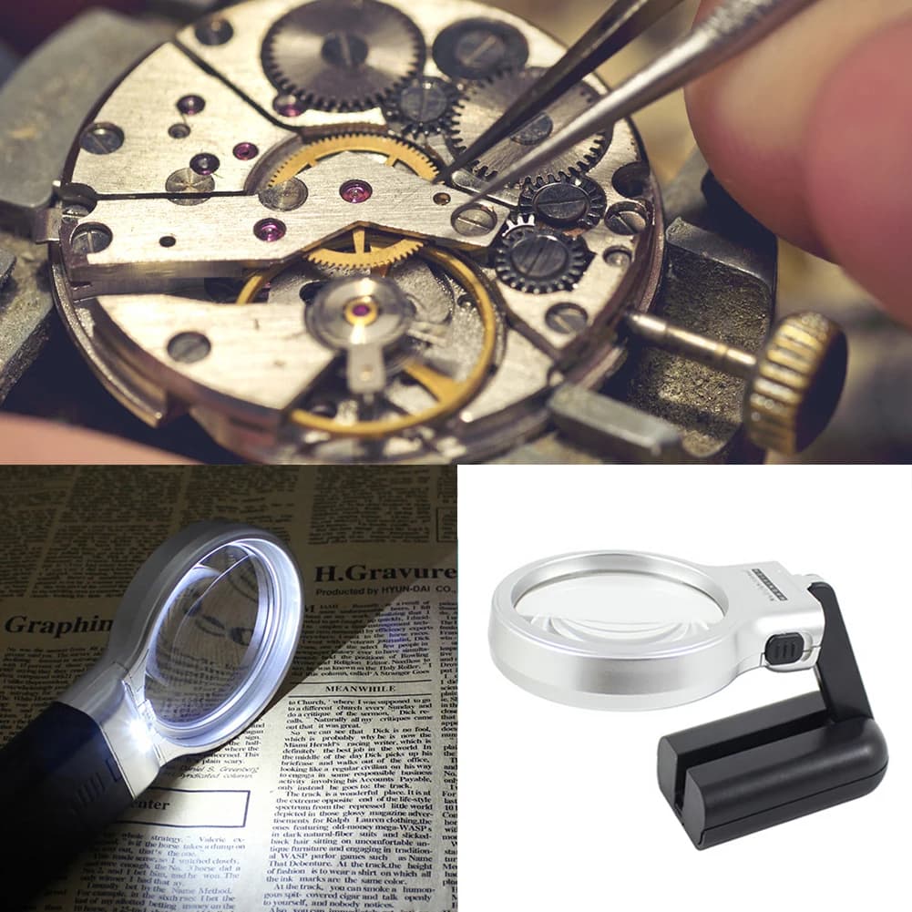 F5 Folding Lamp Loupe Magnifier Portable Handheld Illuminated Magnifying Glass with 2 LED Lights for Jewelry Appreciation