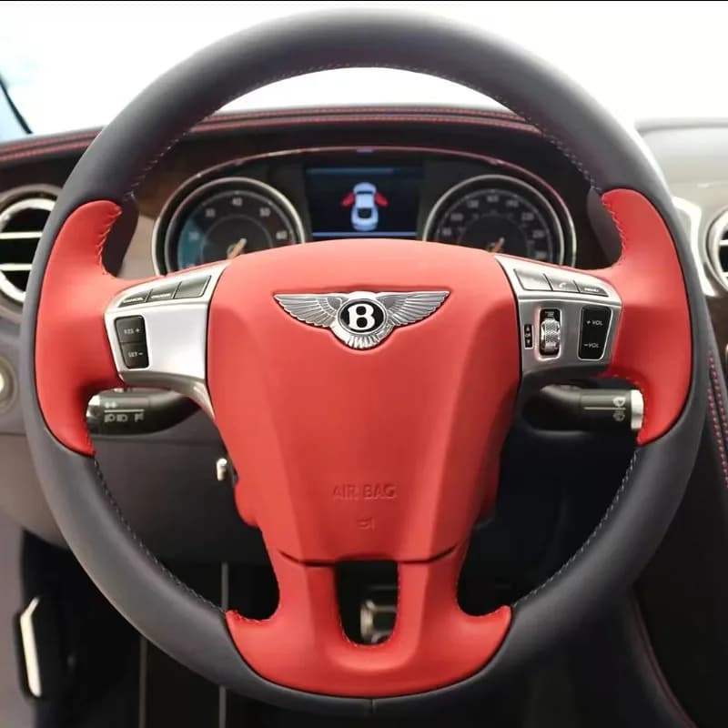 100% Fit For Bentley Continental Flying Spur 2010-2017 Auto Parts DIY Hand-stitched Genuine Leather Car Steering Wheel Cover