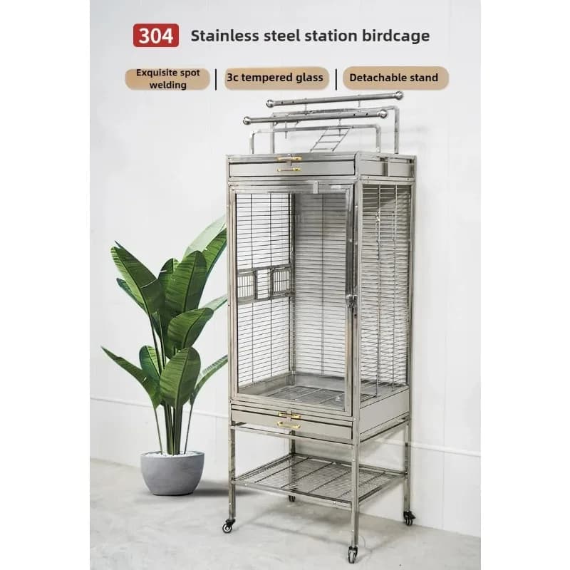 Steel Bird Cage Split Stand Transparent Ornamental Grey Eclectus Parrot Cage Villa Breeding Cage
