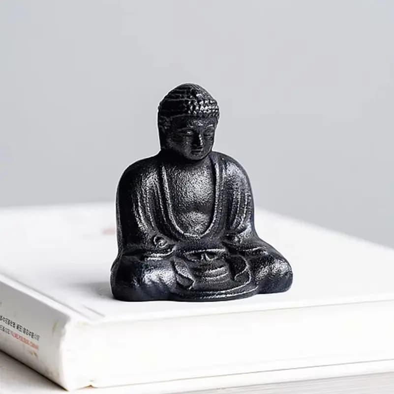 Japanese Nanbu Tekki Mini Amida Buddha Statue, Hand‑Forged Cast Iron Buddha Figurine, Home Desktop Paperweight Decor Ornament
