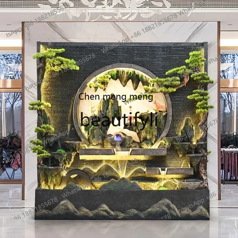 E153 K18 A26 Large rockery water curtain wall running water screen hotel clubhouse entrance partition courtyard fountain circula