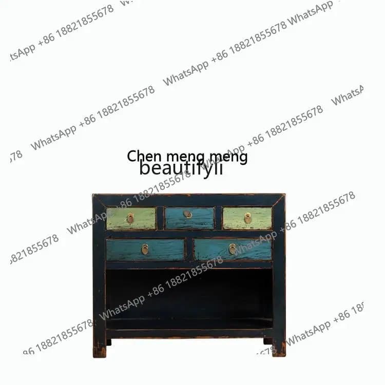 Antique Chinese style old multi-drawer chest cabinet solid wood paint old decorative cabinet dining side cabinet