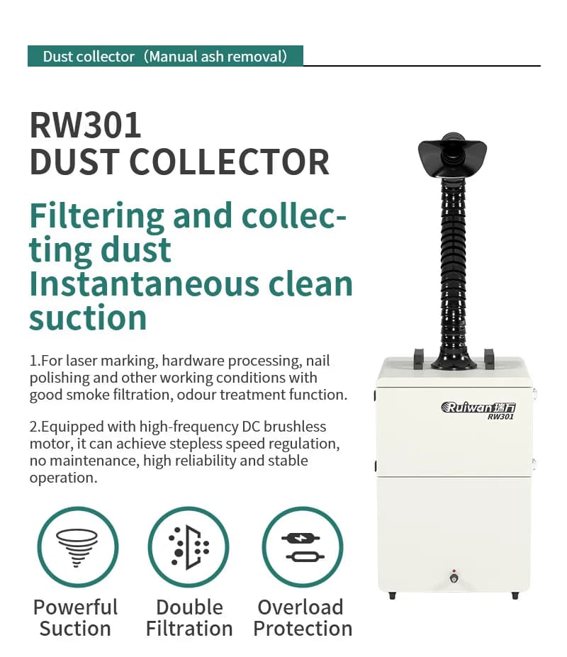 RW301 Industrial Powder Collector Laser Dust Collector Fume Extractor