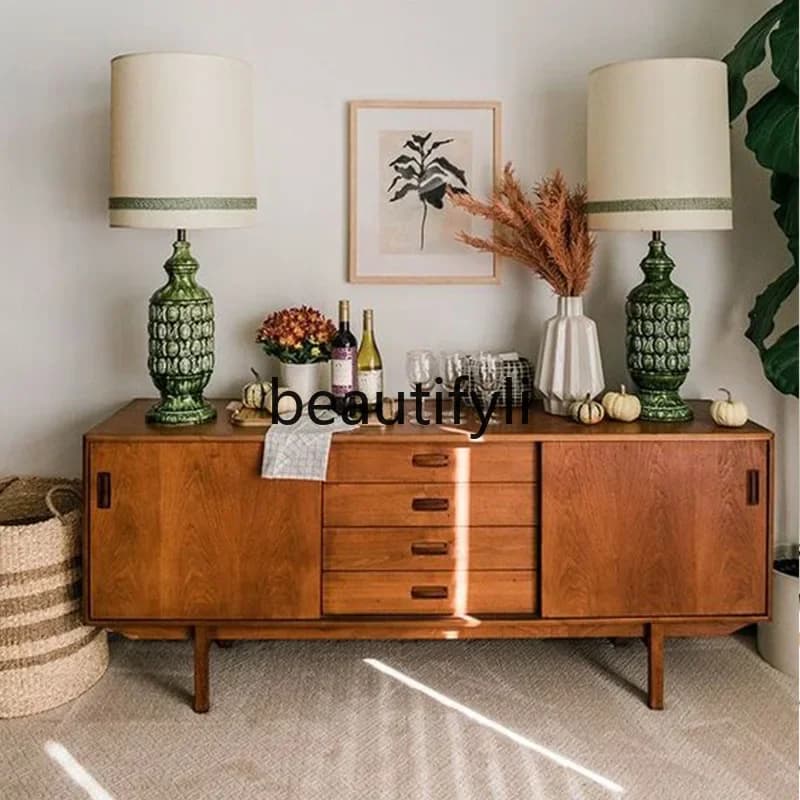 yj57 scandinavian Minimalist Modern Solid Wood Cherry Wood TV Cabinet Minimalist Solid Wood Walnut Living Room Furniture