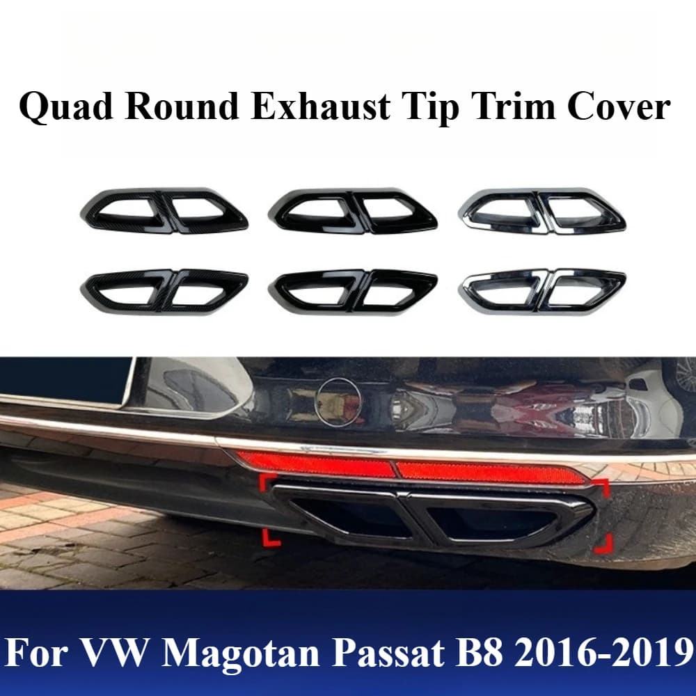 For VW Magotan Passat B8 2016-2019 - Quad Round Exhaust Tip Trim Cover,  Rear Diffuser Decoration, Easy Installation Upgrade