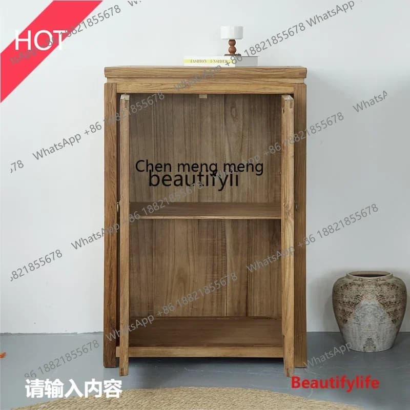 cn8350 ss Hollow shoe cabinet Carved dining edge Solid wood partition entrance Old elm storage storage side cabinet
