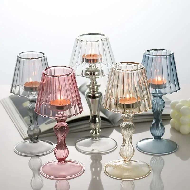 Desk Lamp Candle Holder, Silver Plated Glass Candle Holder, Retro Candle Holder Home Decoration Accessories, Candlelight Dinner