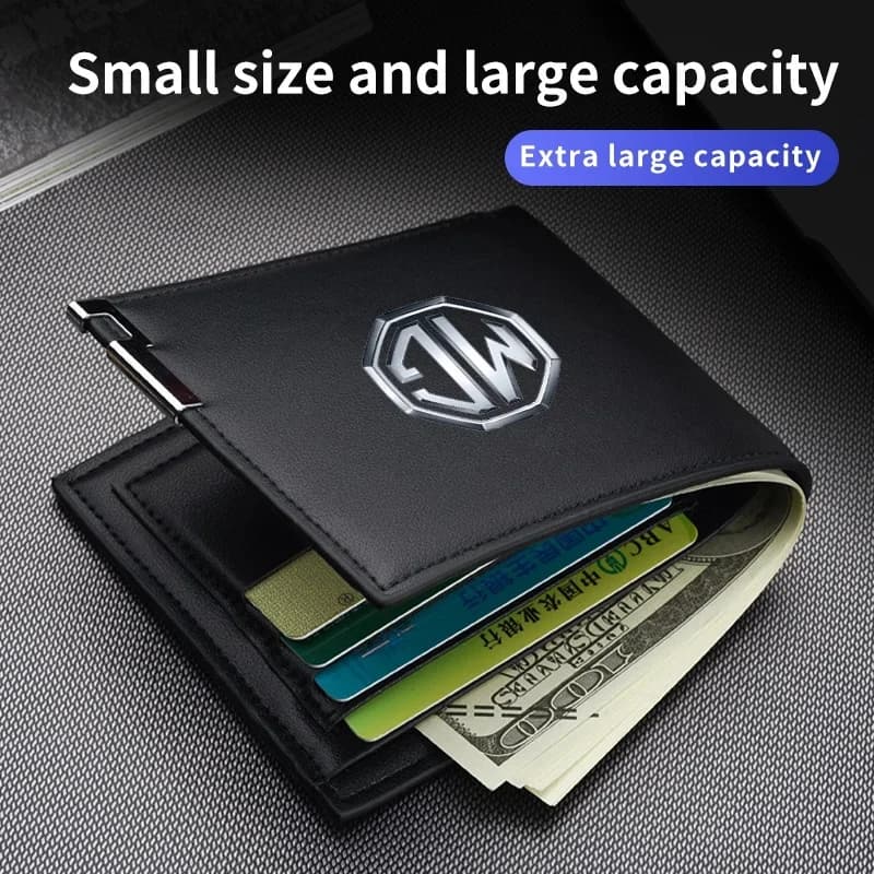 MG Logo Men Short Leather Wallet For MG ZS EV MG4 EV HS Cyberster GT, Credit Card Holder Purse Car Logo Decor Accessory