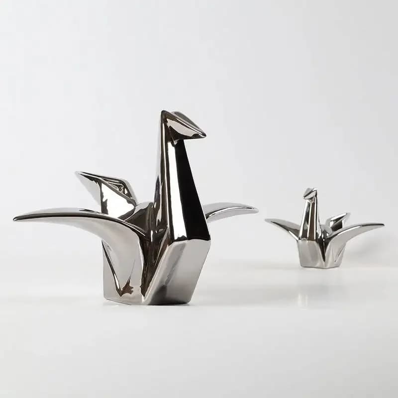 Ceramic Handicrafts Silver Paper Crane Geometric Bird Sculpture Origami Decorative Figurines Home Decoration Accessories