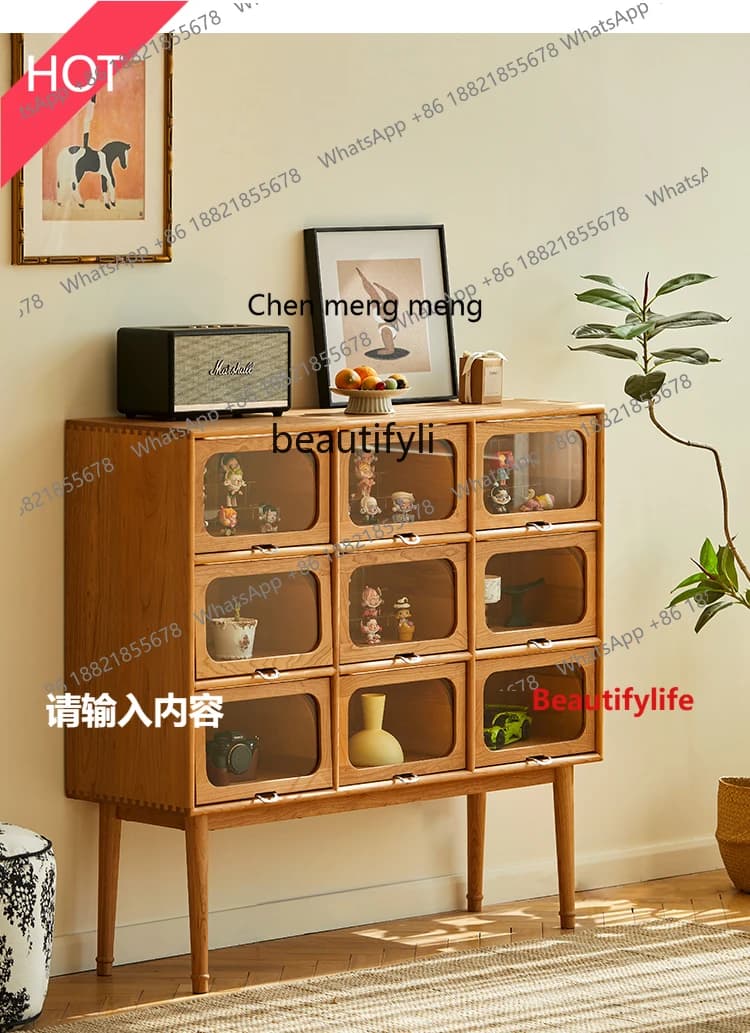 A32 Nine-Drawer Cabinet Cherrywood Vintage Display Cabinet Solid Wood Chest of Drawers Living Room Storage Side Cabinet