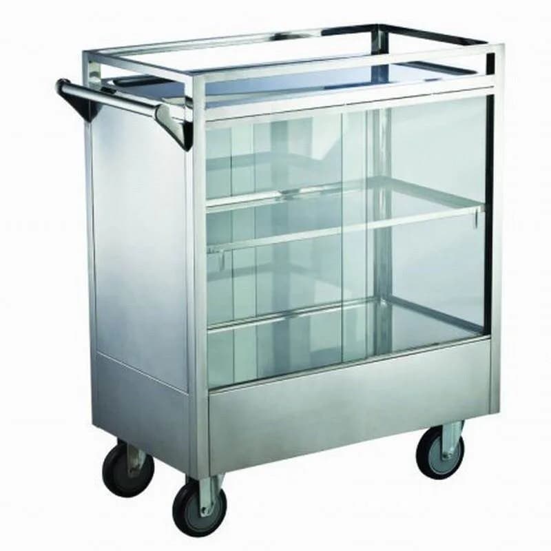Stainless Steel Snack Cart Catering Dim Sum Pastry Cart Takeaway Cold Vegetables Stall Breakfast Delivery Cart Display Cabinet