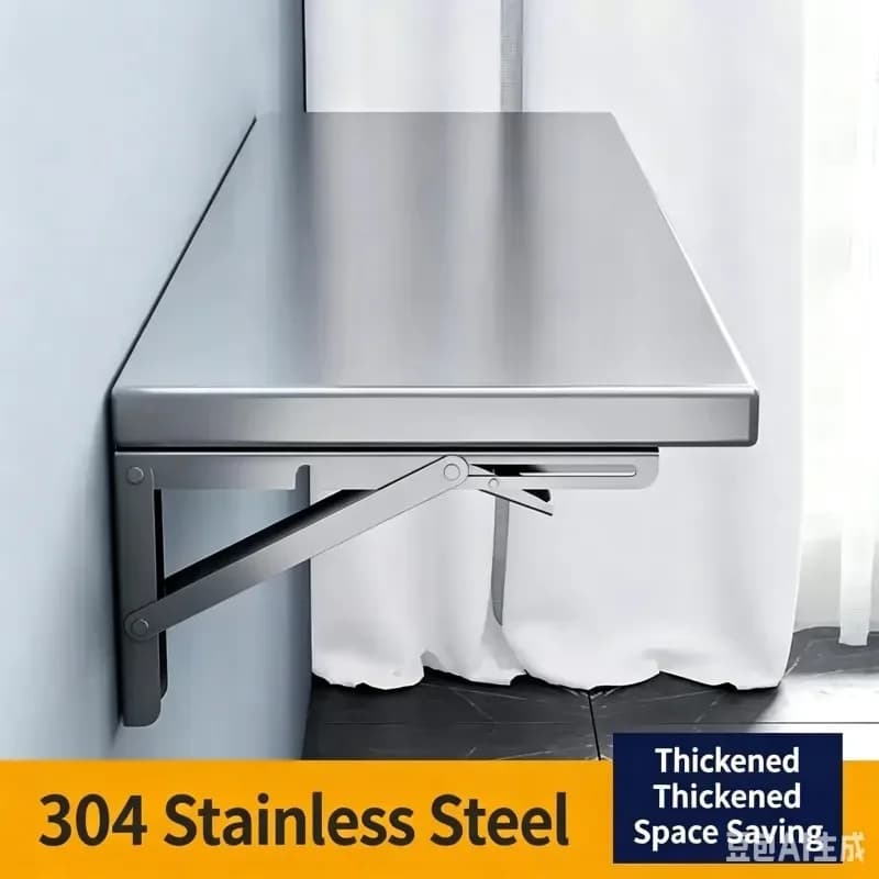Stainless Steel Foldable Wall Mount Shelf Single Tier Drilled Kitchen Storage Rack Household Wall Hanging Organizer