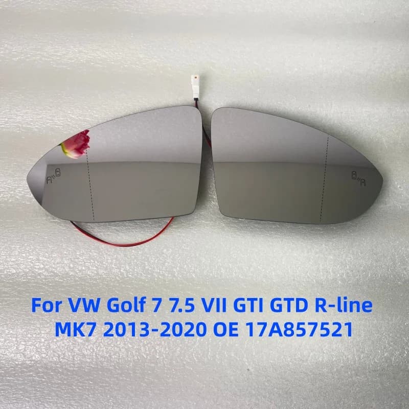 Heated Side Rear Mirror Glass With Blind Spot Assist BSD BSM For VW Golf 7 7.5 VII GTI GTD R‑line MK7 2013‑2020 OE 17A857521 Rep