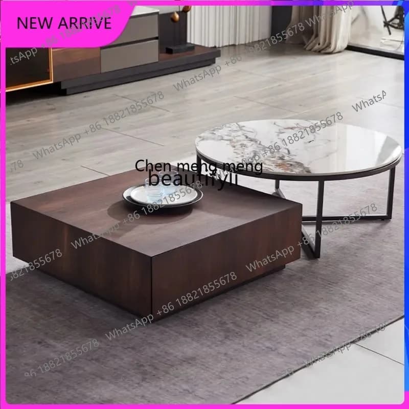 AA67 Italian light luxury square coffee table combination smoky color modern minimalist living room coffee table floor cabinet