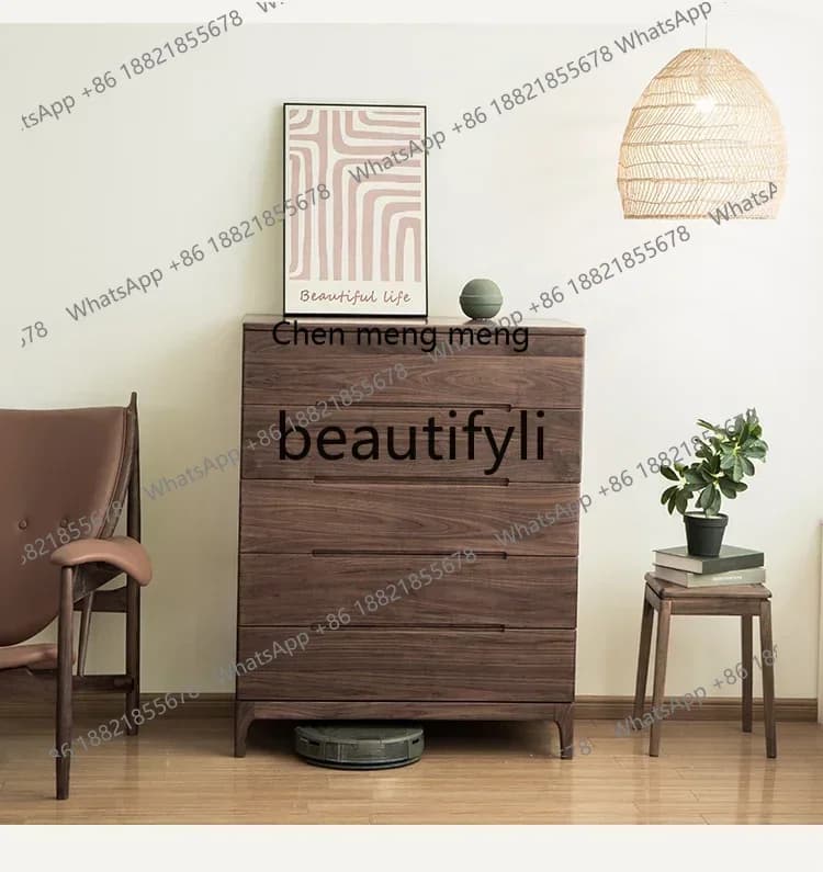 32North American black walnut five bucket solid wood living room side cabinet storage cabinet TV cabinet