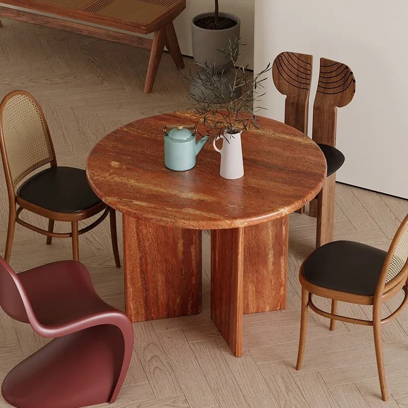 Wabi Sabi Wind Natural Red Travertine Round Dining Table Small Household