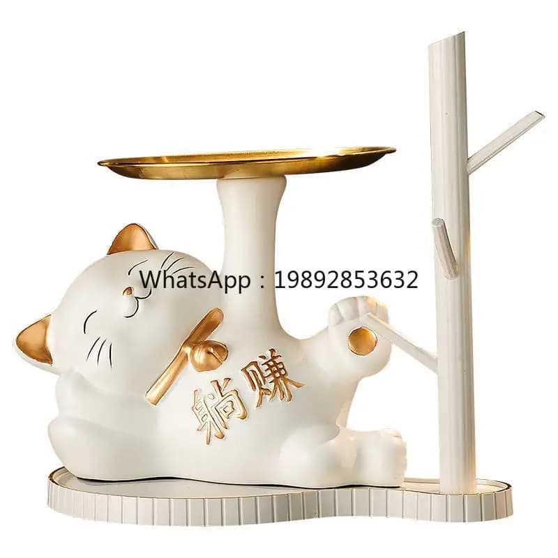 LYY Key Storage Entrance Ornament Shoe Cabinet Home Fortune Cat Decoration Housewarming Gift Ceramic White Porcelain