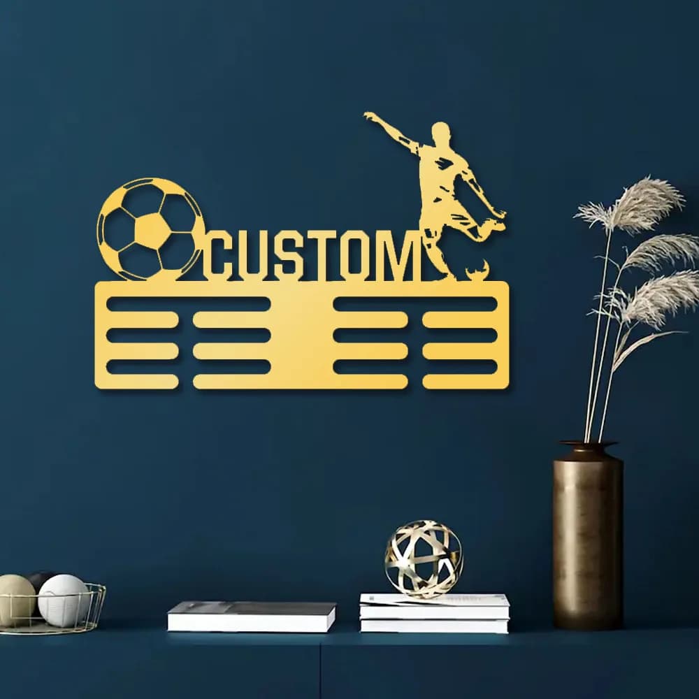 1PC Cool Football Customized Name Medal Metal Hook Soccer Custom Iron Art Metal Rack For Bedroom Decor Medal Hanger Birthdy Gift