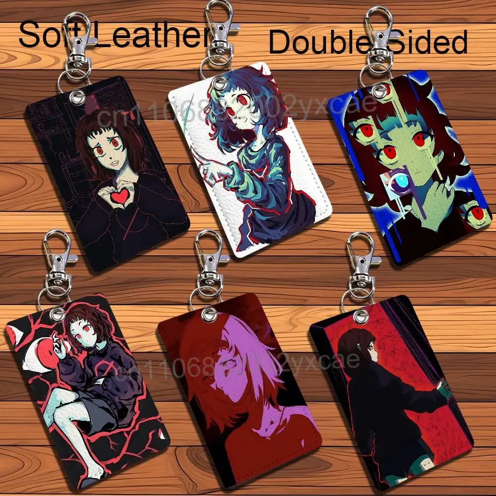 Milk Inside a Bag chan Milk Outside Rectangle ID Card Case Keychain Access Card Bag Key Tag Ring Leather Card Holder Key Ring