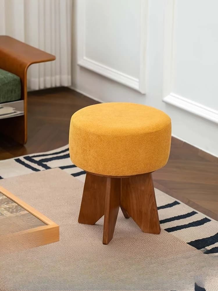 Simple Retro Upholstered Low Stool for Living Room Small Apartment Entryway Shoe Changing Stools Trendy Bedroom Dressing Stools