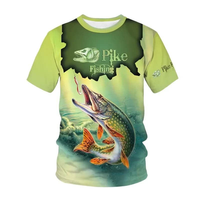 Men's 3D printed sports T-shirt, round neck personalized short sleeved shirt, fun fishing printed casual wear, summer fashion tr